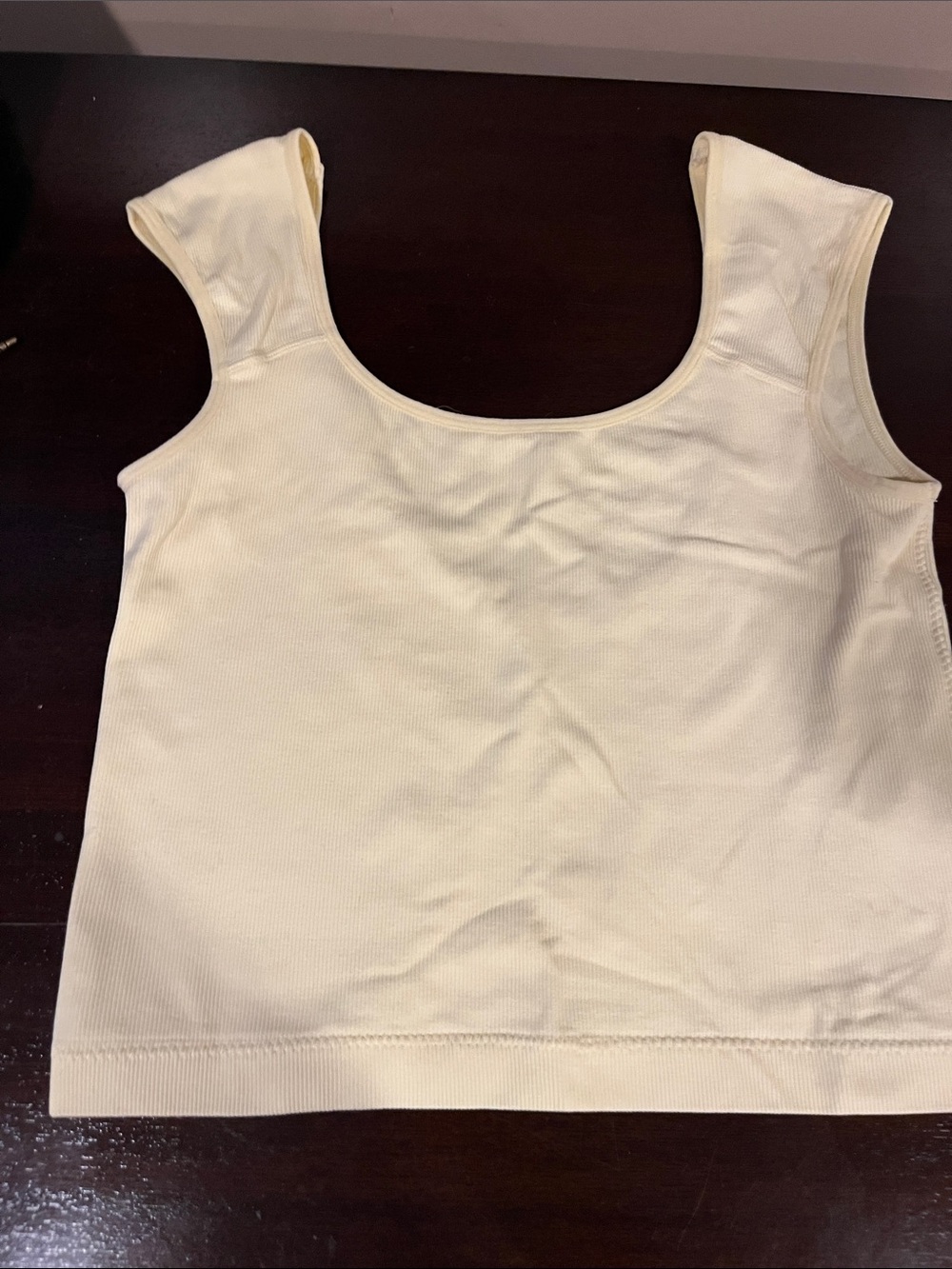 Garage Light Cream Ribbed Scoop-Neck Tank Top